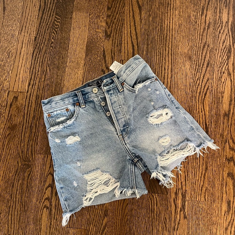 Abercrombie and Fitch Highwaisted Distressed Denim Shorts